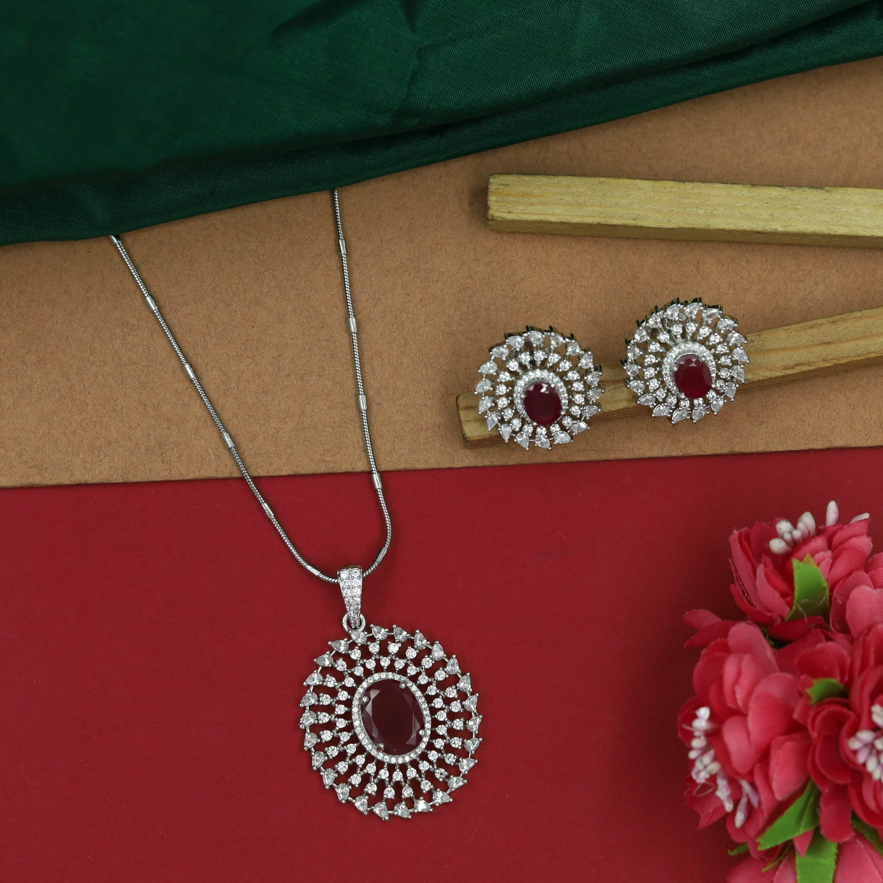 Stylish Zircon/AD Pendant Set 16407-69