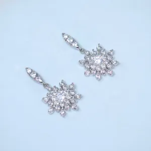 Swarovski Crystal Dainty Snowflake Drop Earrings, Long Dangle Crystal, Diamond Earrings, Long Bridal Jewelry, Crystal Bridal Earrings Cz