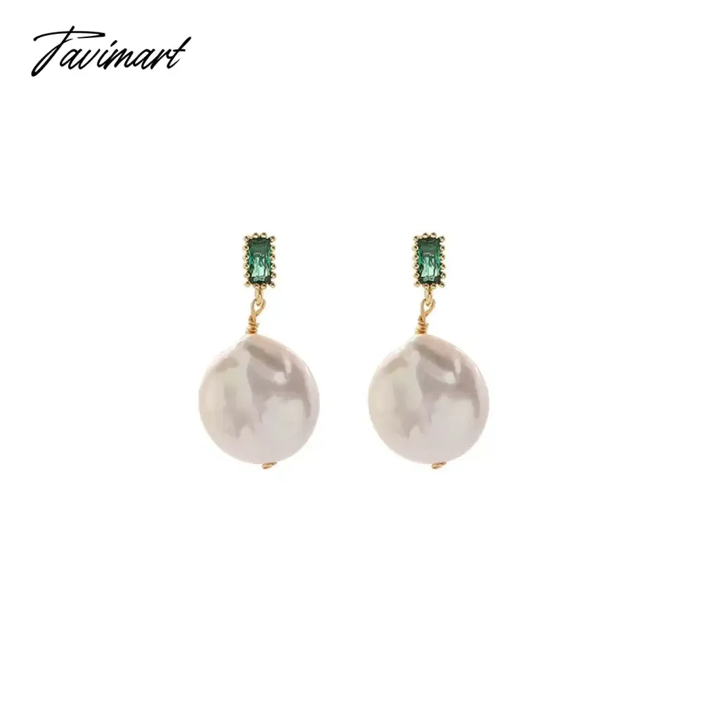 Tavimart Minar Luxury Round Freshwater Pearl Drop Earrings for Women Green Color CZ Zircon Hanging Dangle Earrings Wedding Daily Jewelry