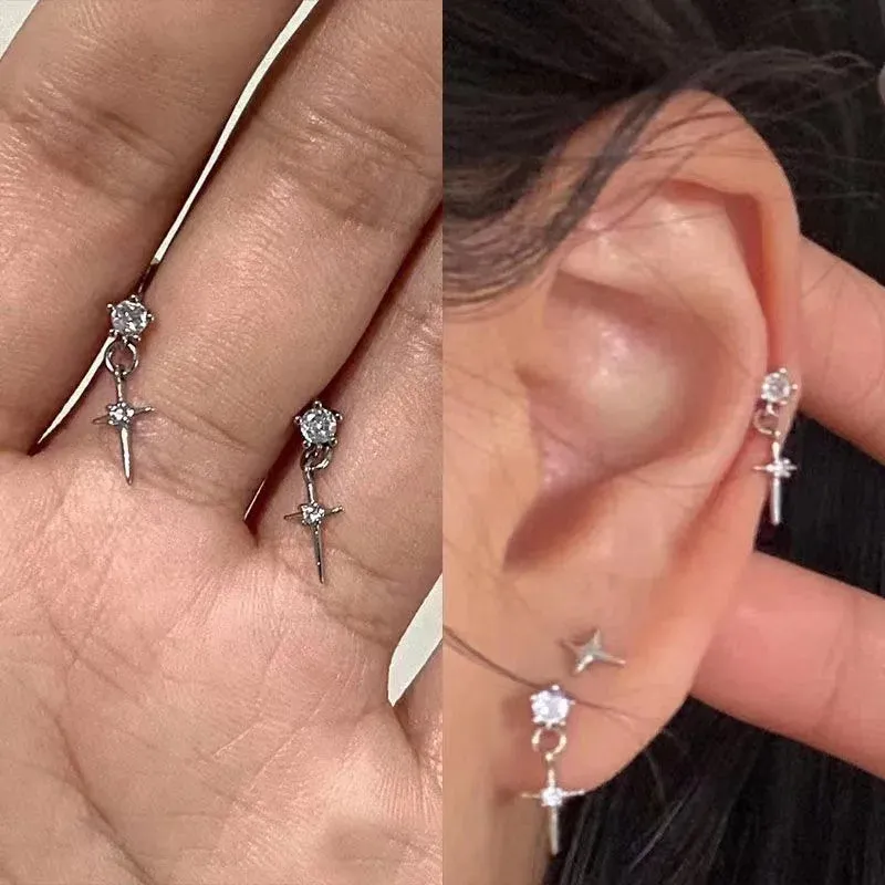 TAVIMART  -  Mini Crystal Zircon Earrings Sweet Needle Unisex Ear Stud Pendant Cross Star Earbone Jewelry Cool Cute Punk Grunge Jewelry