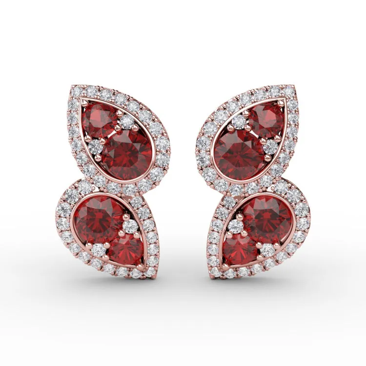 Teardrop Ruby and Diamond Earrings