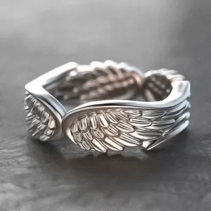 Trendy Jewelry Exaggerated Antique Silver Color Angel Wings Metal Band Ring