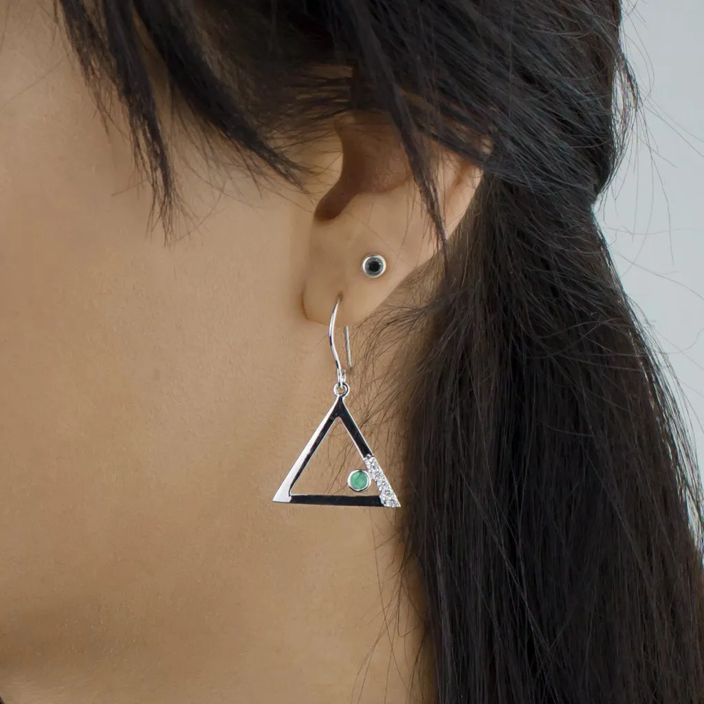 Triangulo: Emerald & Diamond Drop Earrings