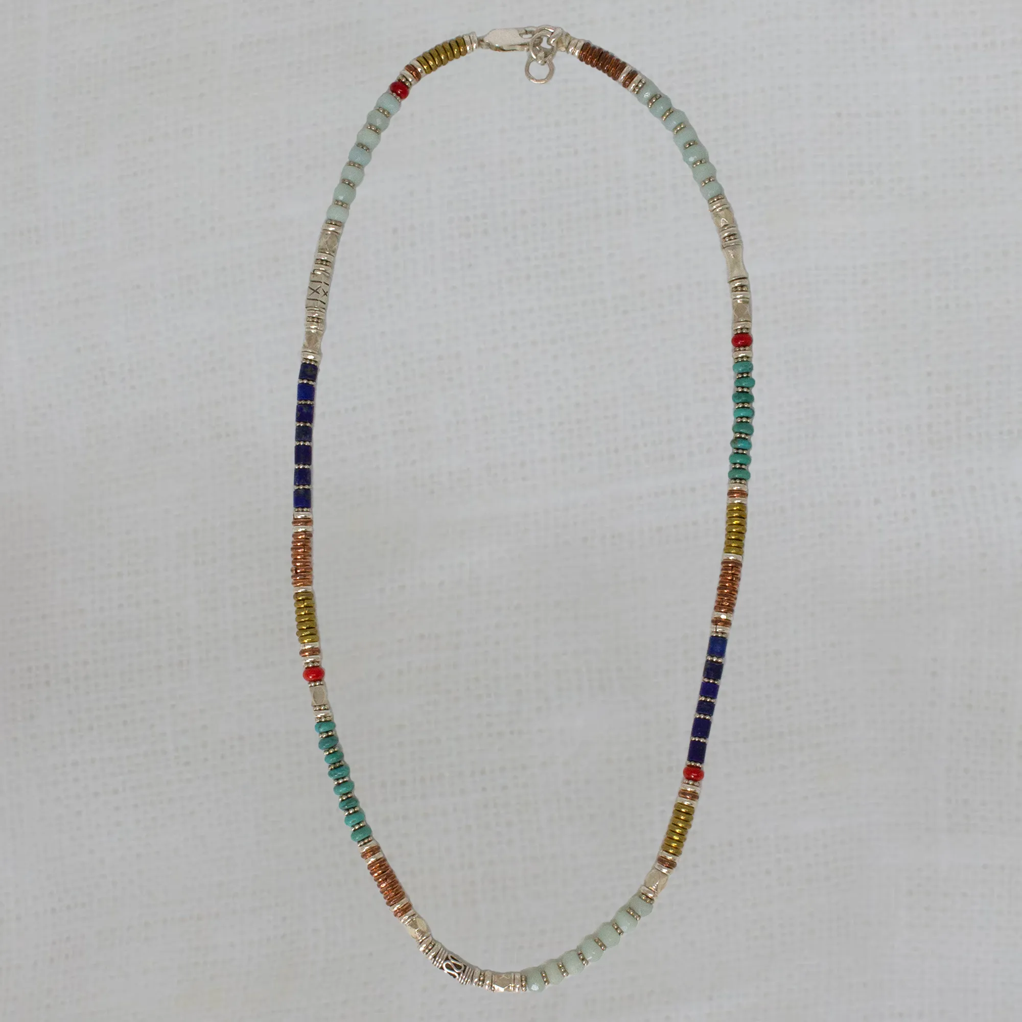Turquoise, Lapis and Coral Mixed Metals Necklace
