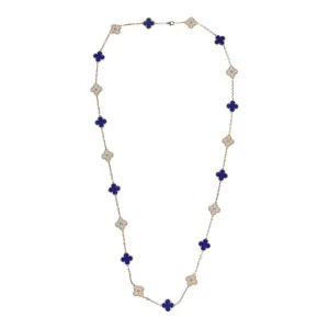 Van Cleef & Arpels Vintage Alhambra 20 Motif Necklace Lapis Lazuli Diamonds & Yellow 18K Gold Hardware
