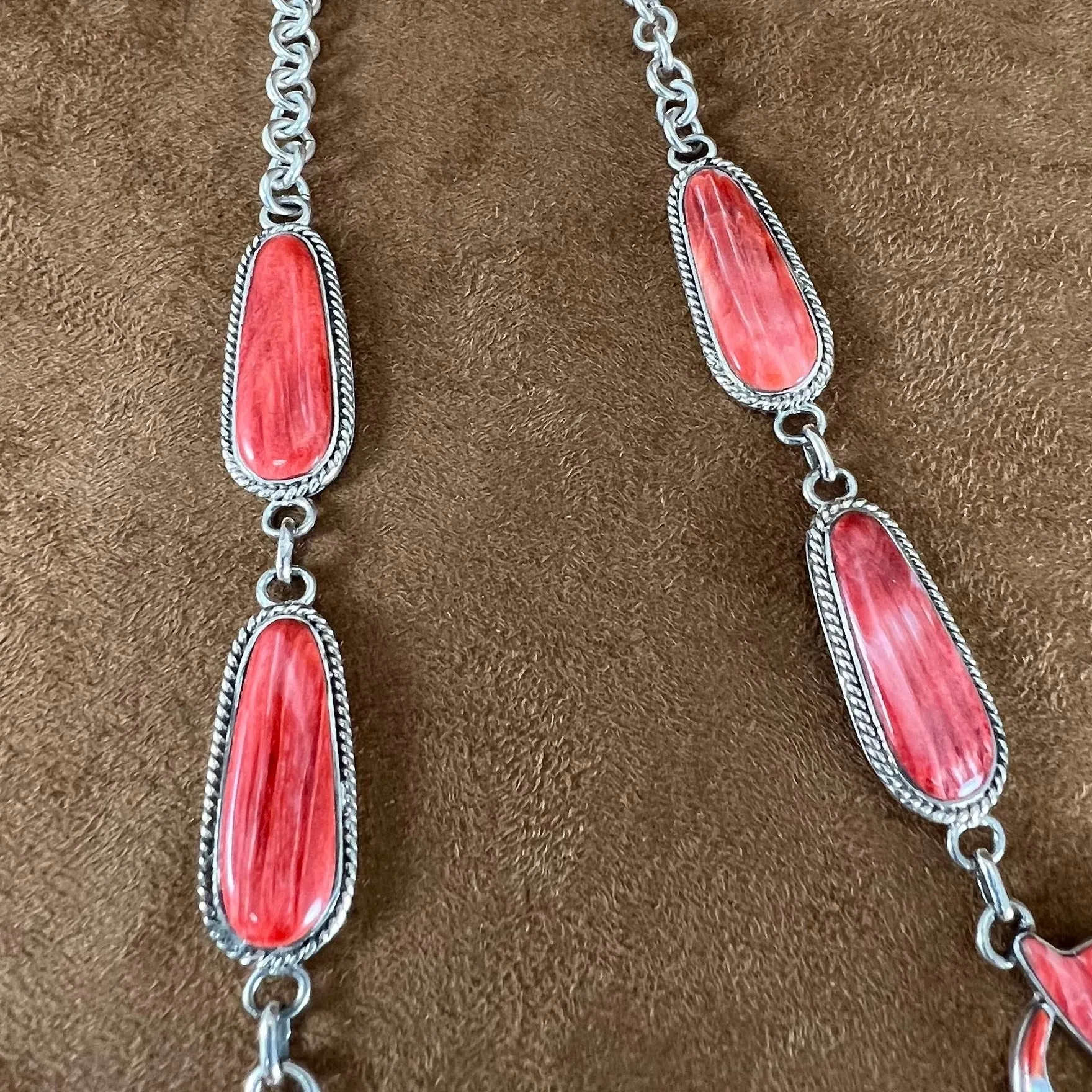 Vintage 26" Inlaid Orange Spiny Sterling Silver Necklace Butterfly by Kirk Smith - Estate Jewelry