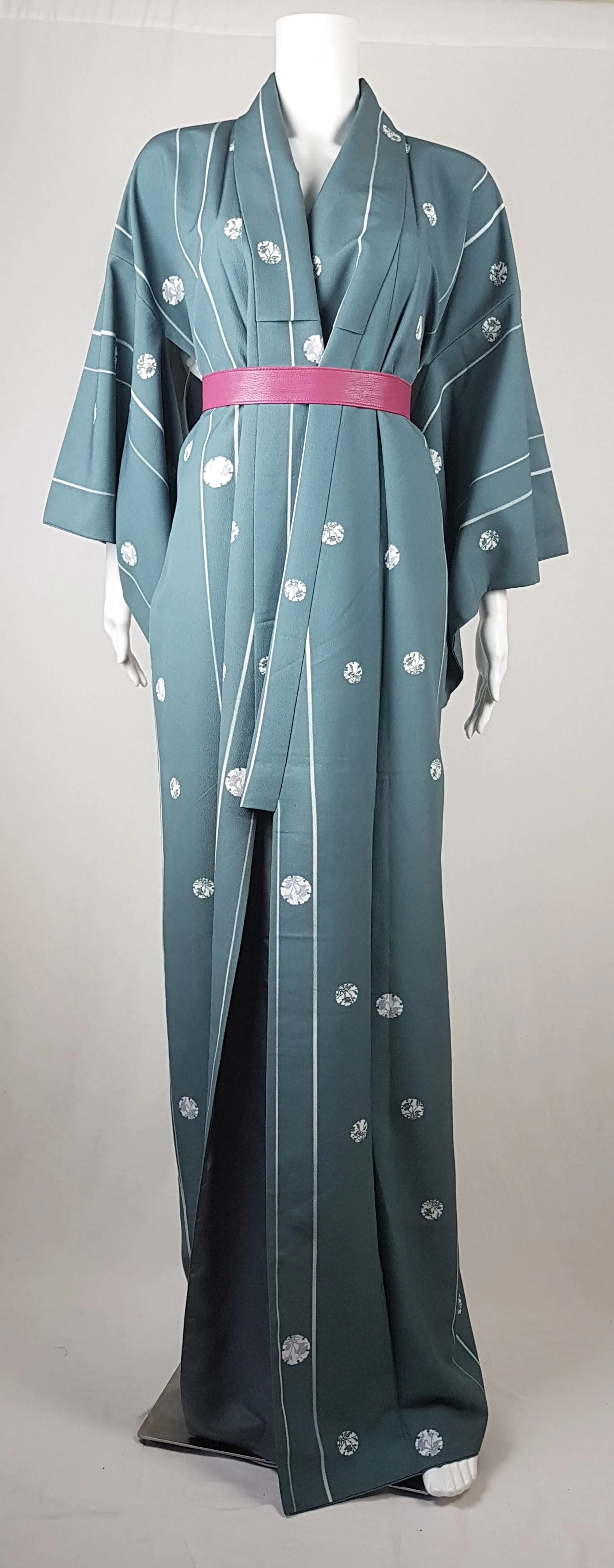 Vintage 80's Slate Grey-Blue Full Length Japanese Kimono