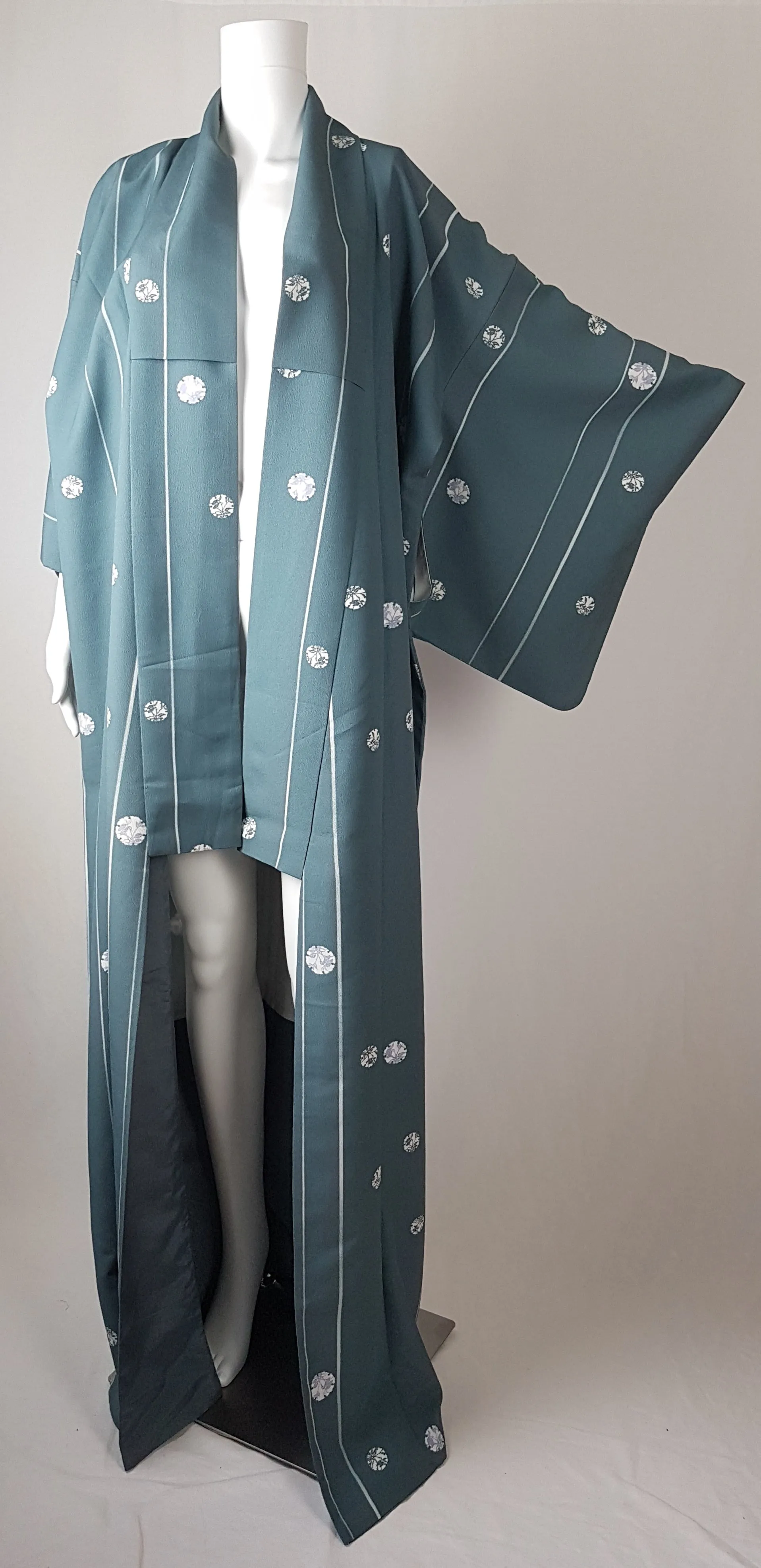 Vintage 80's Slate Grey-Blue Full Length Japanese Kimono