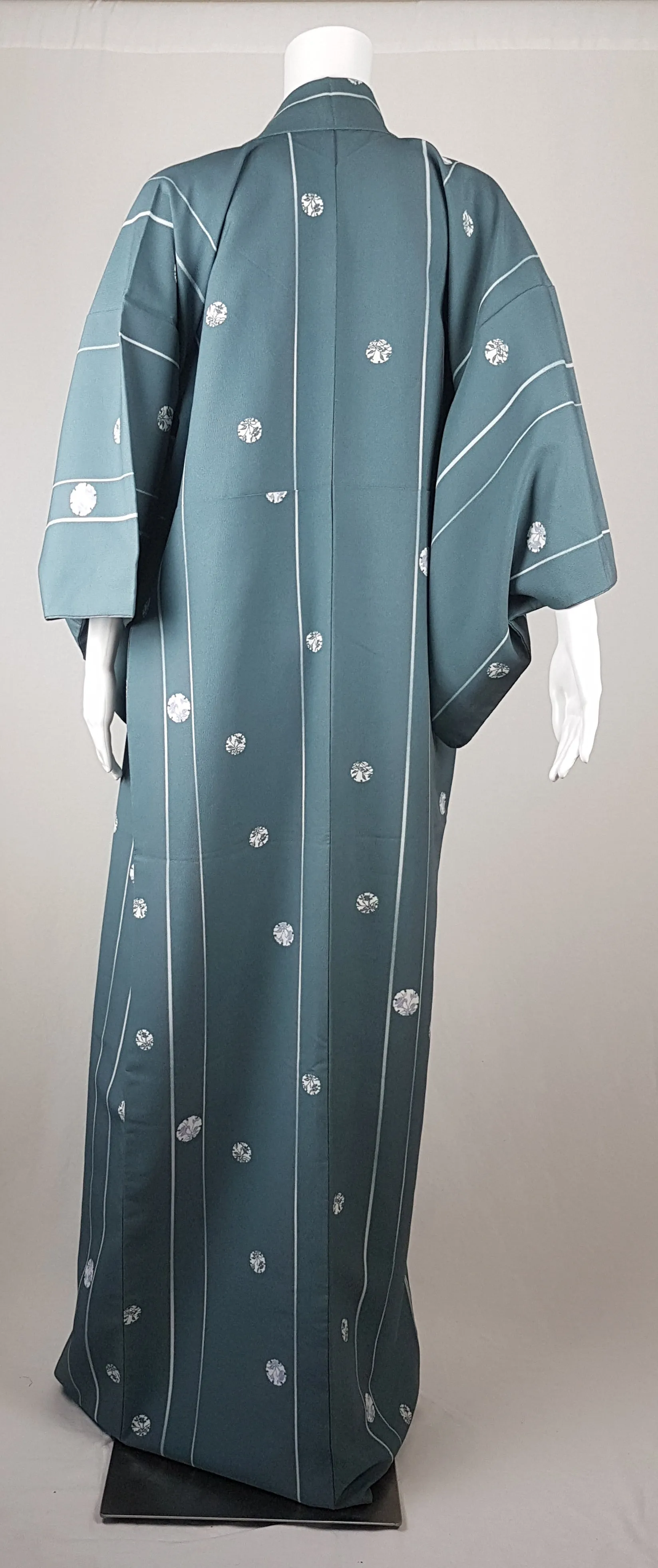 Vintage 80's Slate Grey-Blue Full Length Japanese Kimono