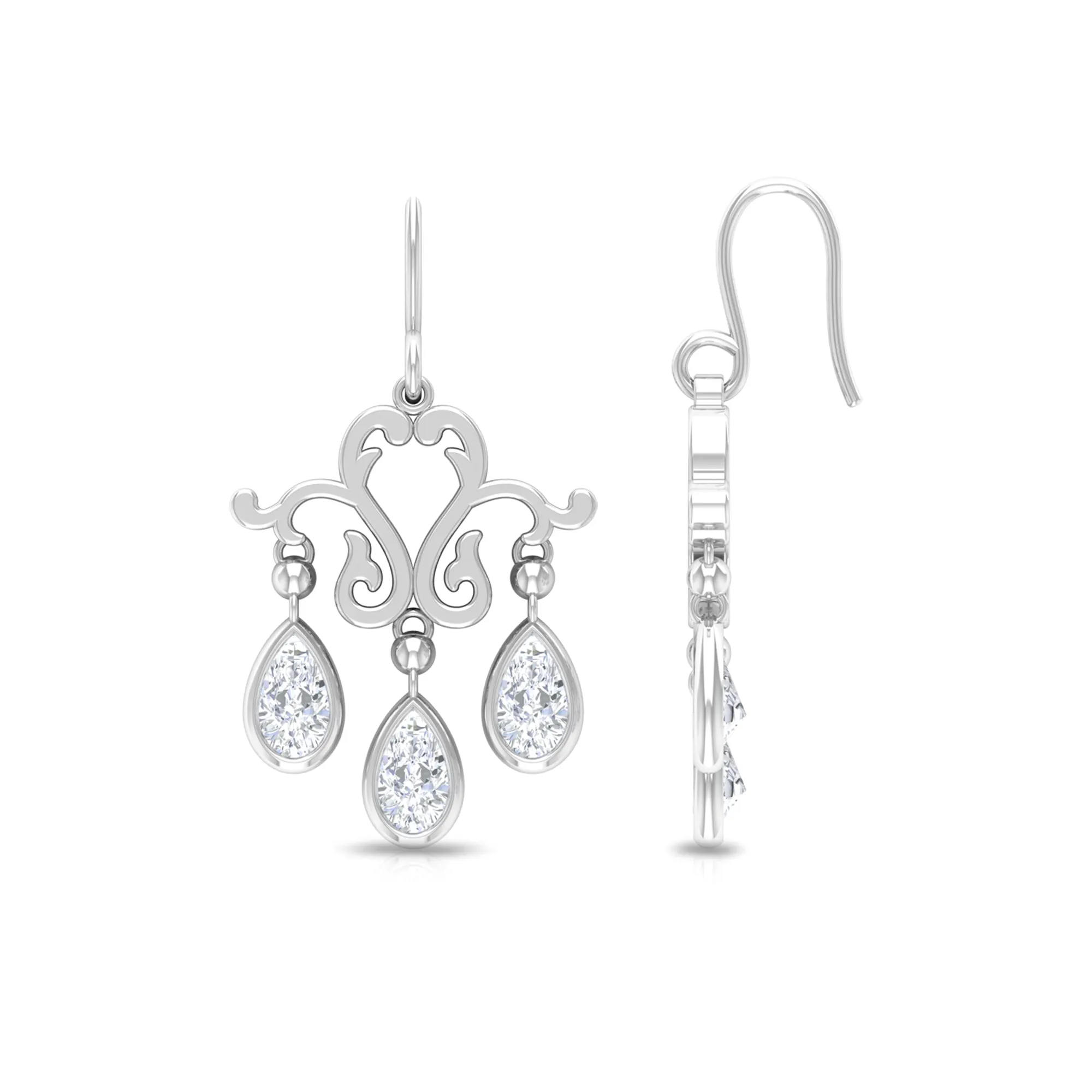 Vintage Inspired Pear Shape Zircon Dangle Earrings in Gold