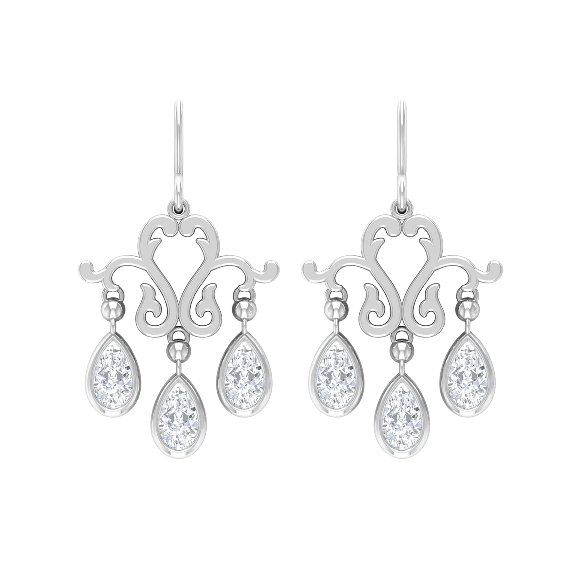 Vintage Inspired Pear Shape Zircon Dangle Earrings in Gold