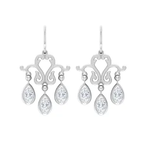 Vintage Inspired Pear Shape Zircon Dangle Earrings in Gold