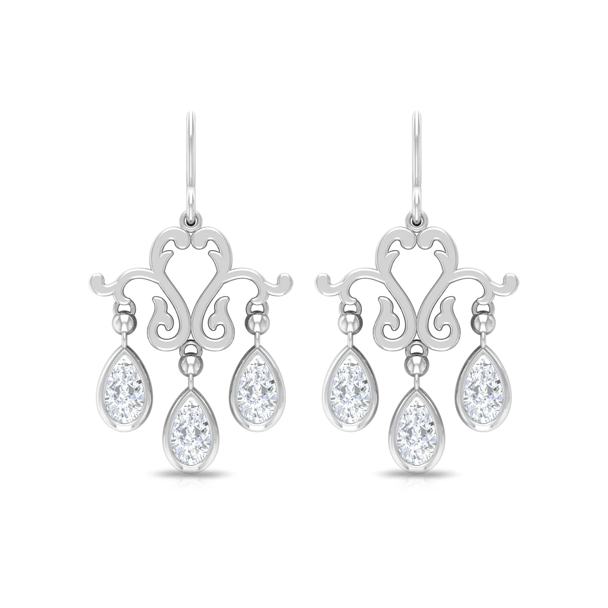 Vintage Inspired Pear Shape Zircon Dangle Earrings in Gold