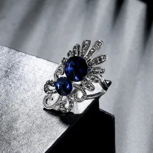 Vintage Jewelry Crystal Rings For Women with  Blue Stone   in Silver Color