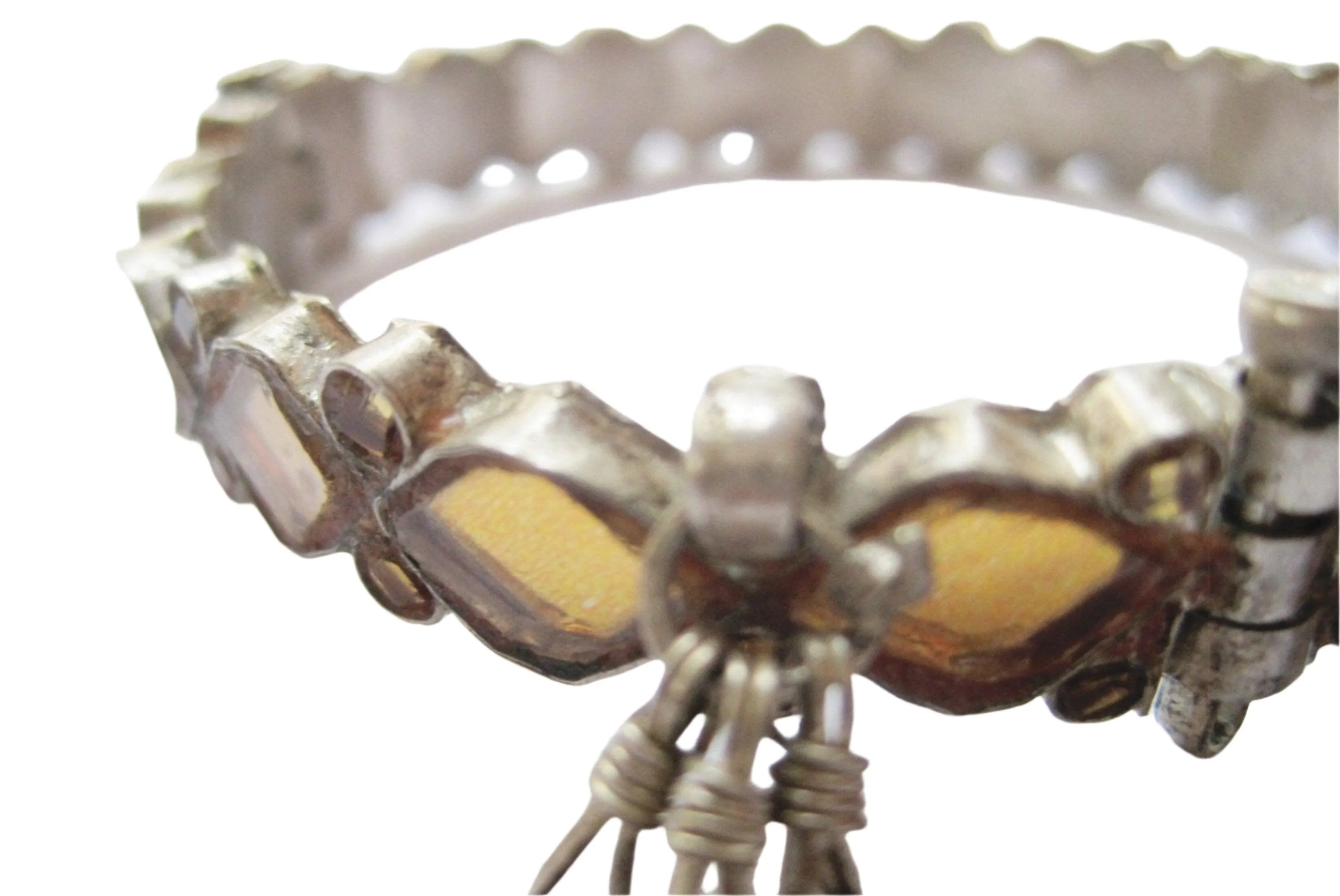 Vintage Kundan Bangle Bracelet with Glass Insets on Gold Foil