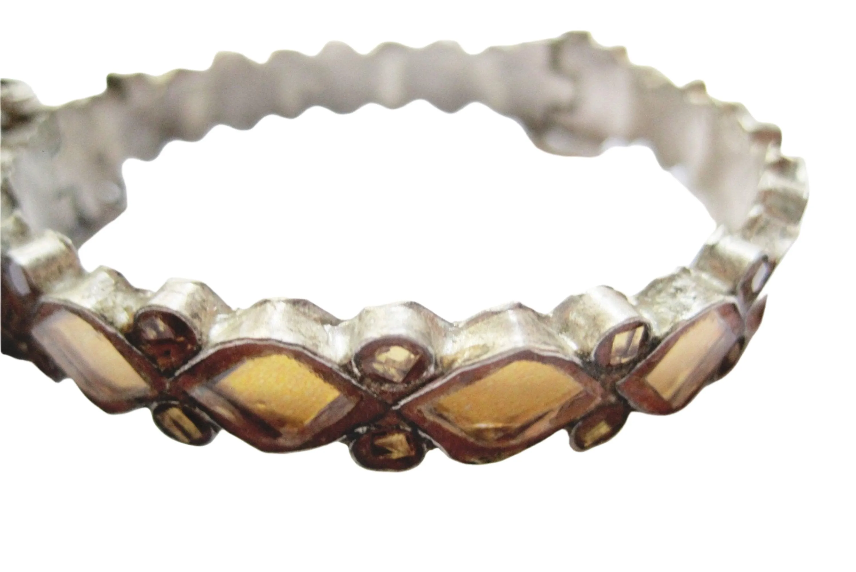 Vintage Kundan Bangle Bracelet with Glass Insets on Gold Foil
