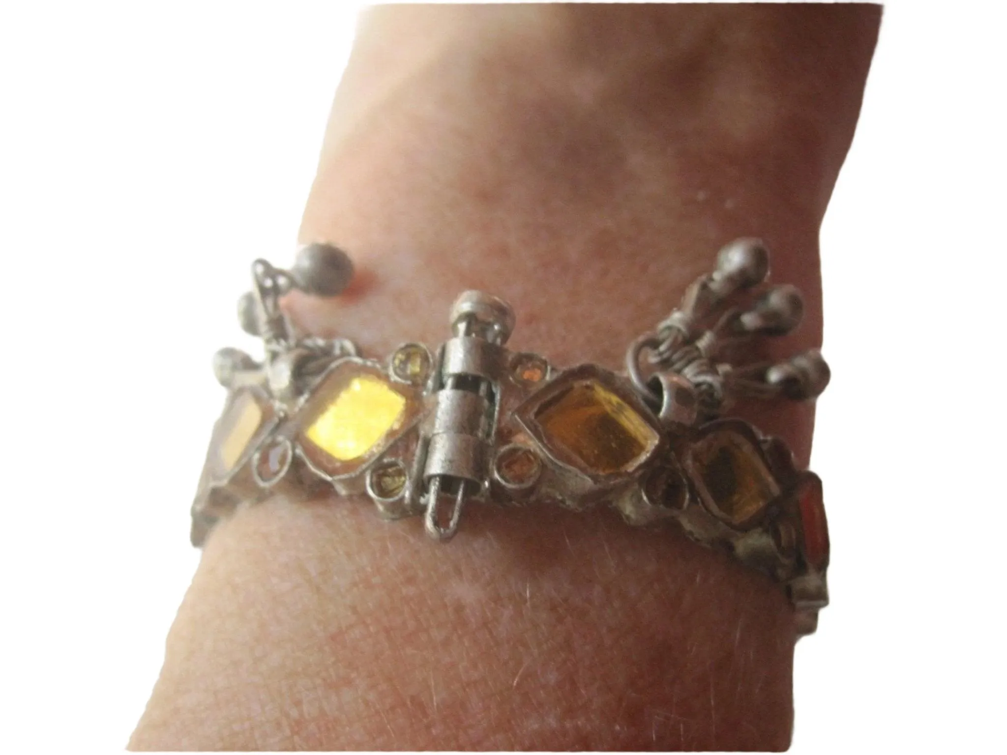 Vintage Kundan Bangle Bracelet with Glass Insets on Gold Foil