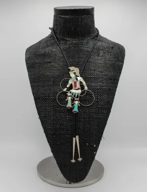 Vintage Zuni Eddie Beyuka Sterling Silver Native American Hoop Dancer Bolo Tie