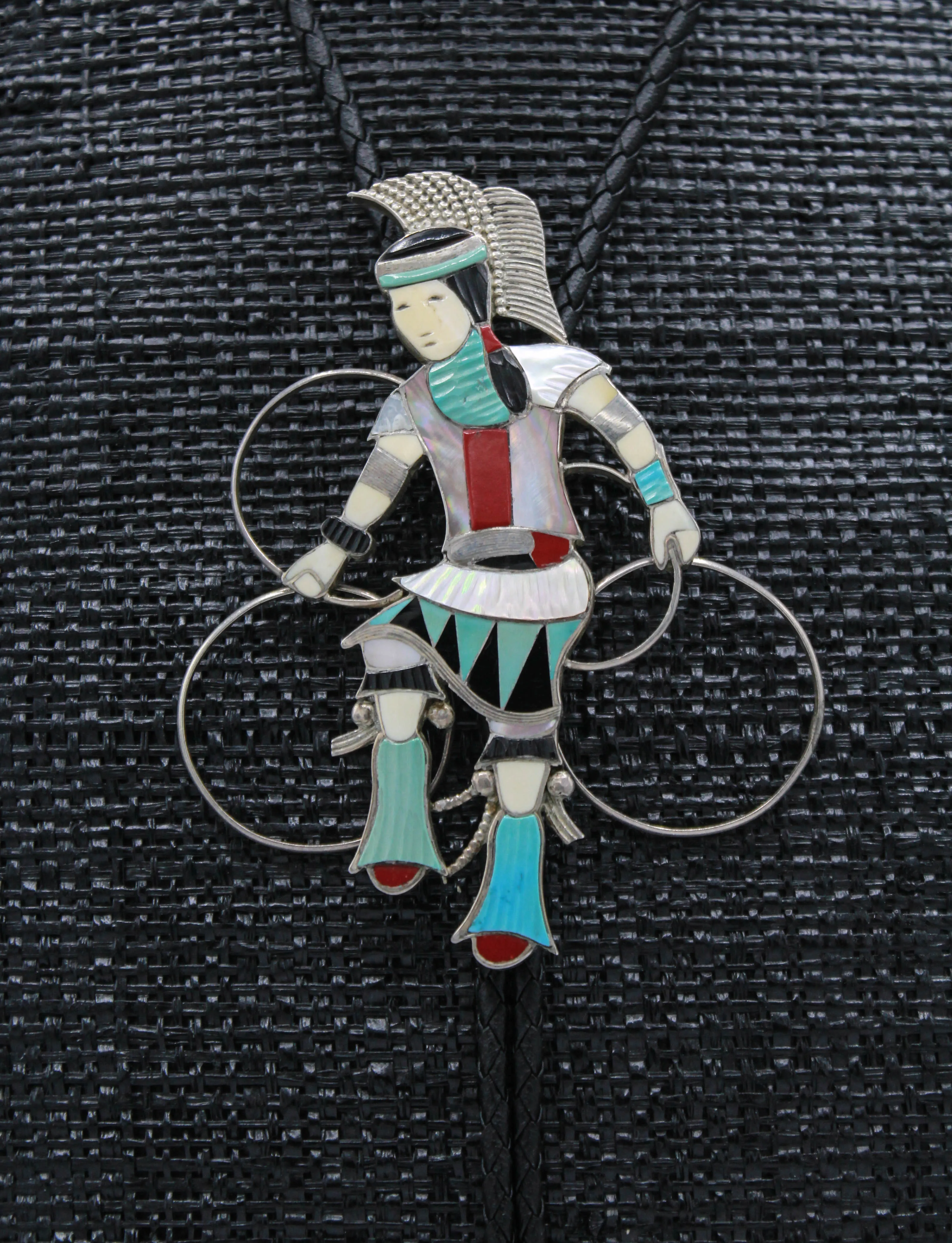 Vintage Zuni Eddie Beyuka Sterling Silver Native American Hoop Dancer Bolo Tie
