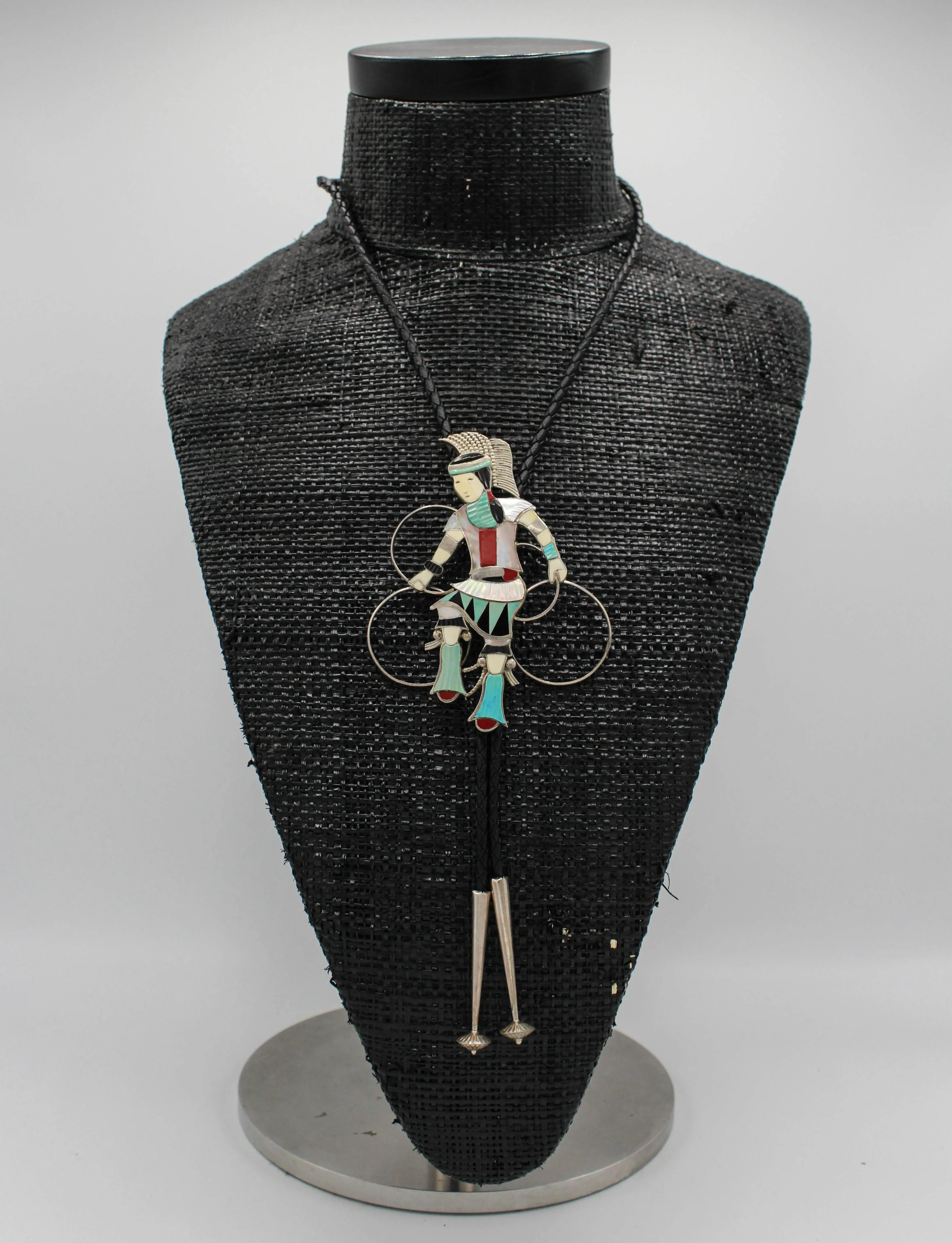 Vintage Zuni Eddie Beyuka Sterling Silver Native American Hoop Dancer Bolo Tie