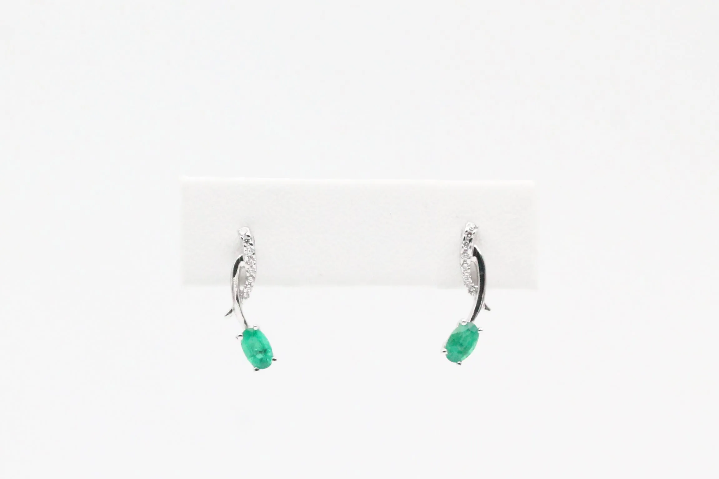 White Gold Emerald and Diamond Earrings