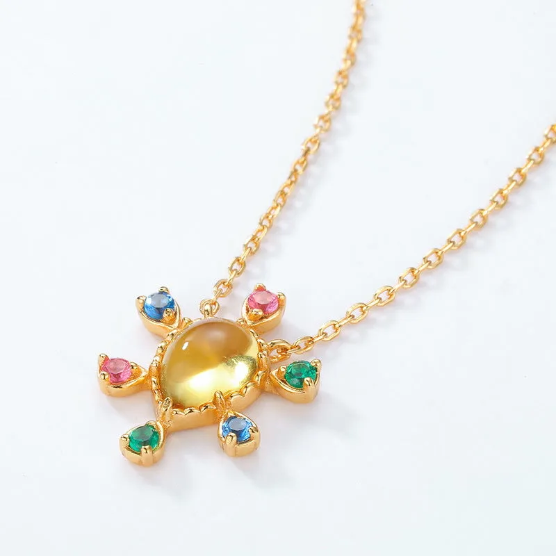 Women's Necklace Citrine Geometric Silver 925 Silver Choker  Gift for Girls