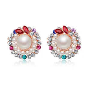 Yellow Chimes Stud Earrings for Women Cubic Zircon Multicolour White Pearl Rose Gold Plated Stud Earrings For Women