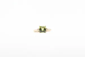 Yellow Gold Checkerboard Peridot Ring