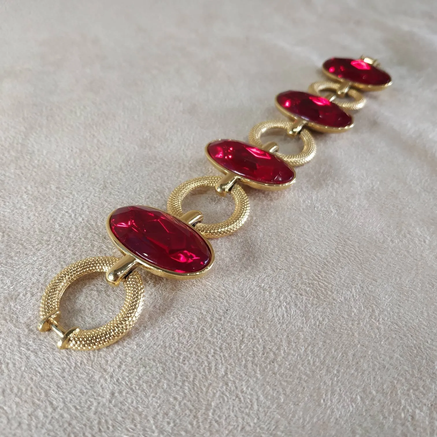 YSL vintage Gold Red Glass Yves Saint Laurent link Bracelet