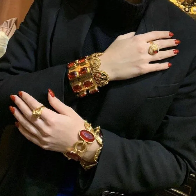 YSL vintage Gold Red Glass Yves Saint Laurent link Bracelet