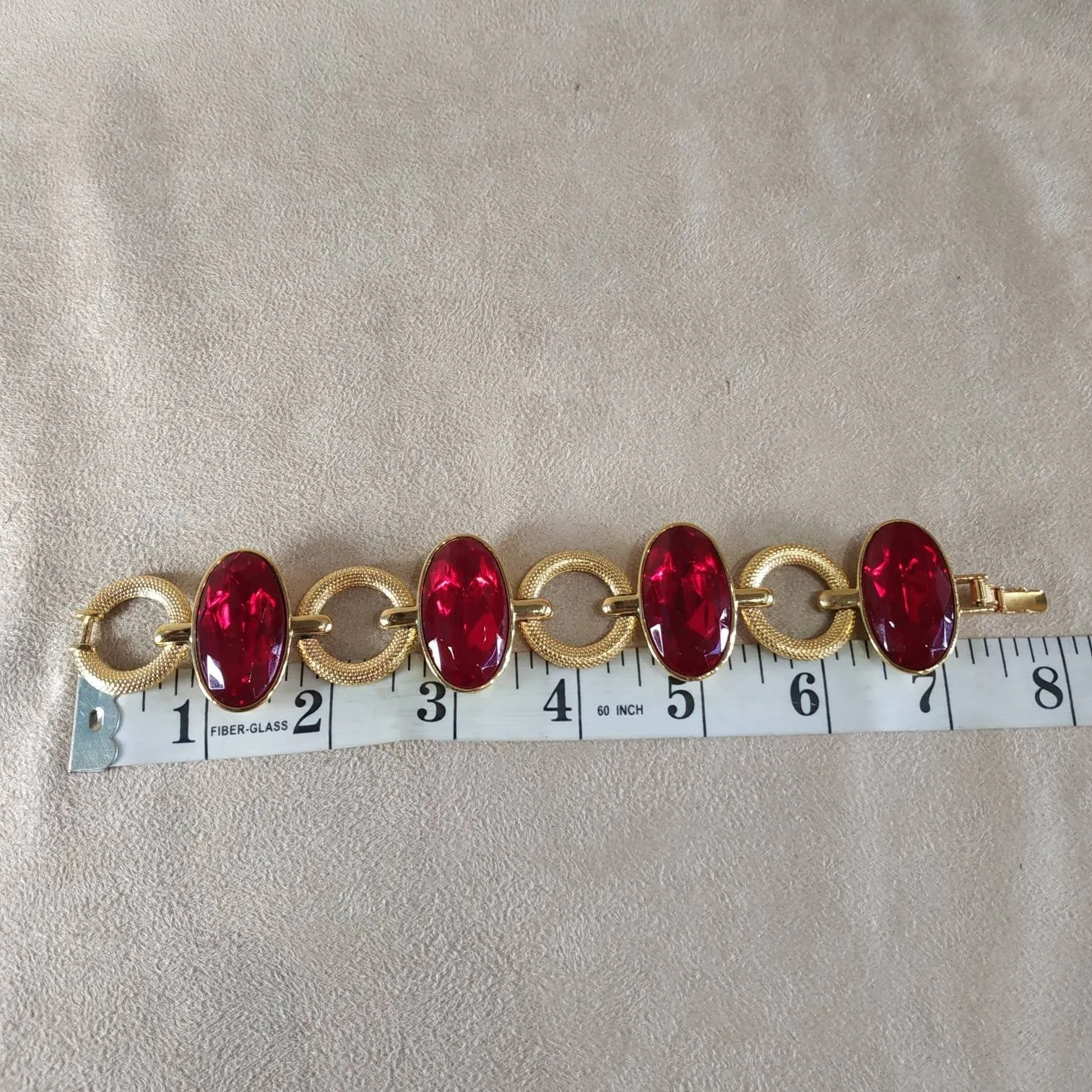 YSL vintage Gold Red Glass Yves Saint Laurent link Bracelet