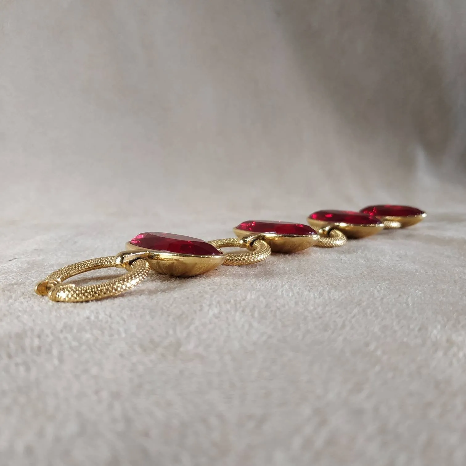 YSL vintage Gold Red Glass Yves Saint Laurent link Bracelet