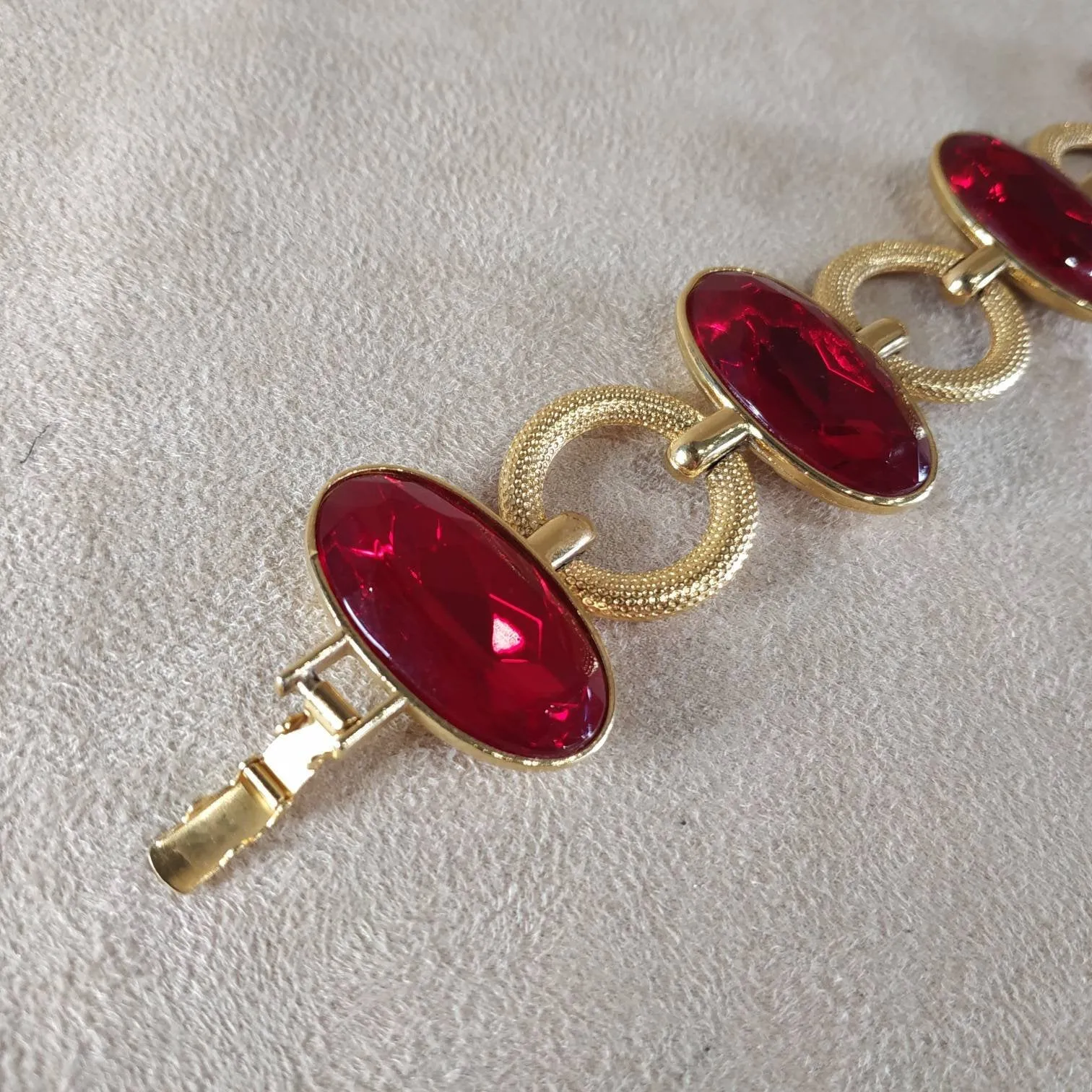 YSL vintage Gold Red Glass Yves Saint Laurent link Bracelet