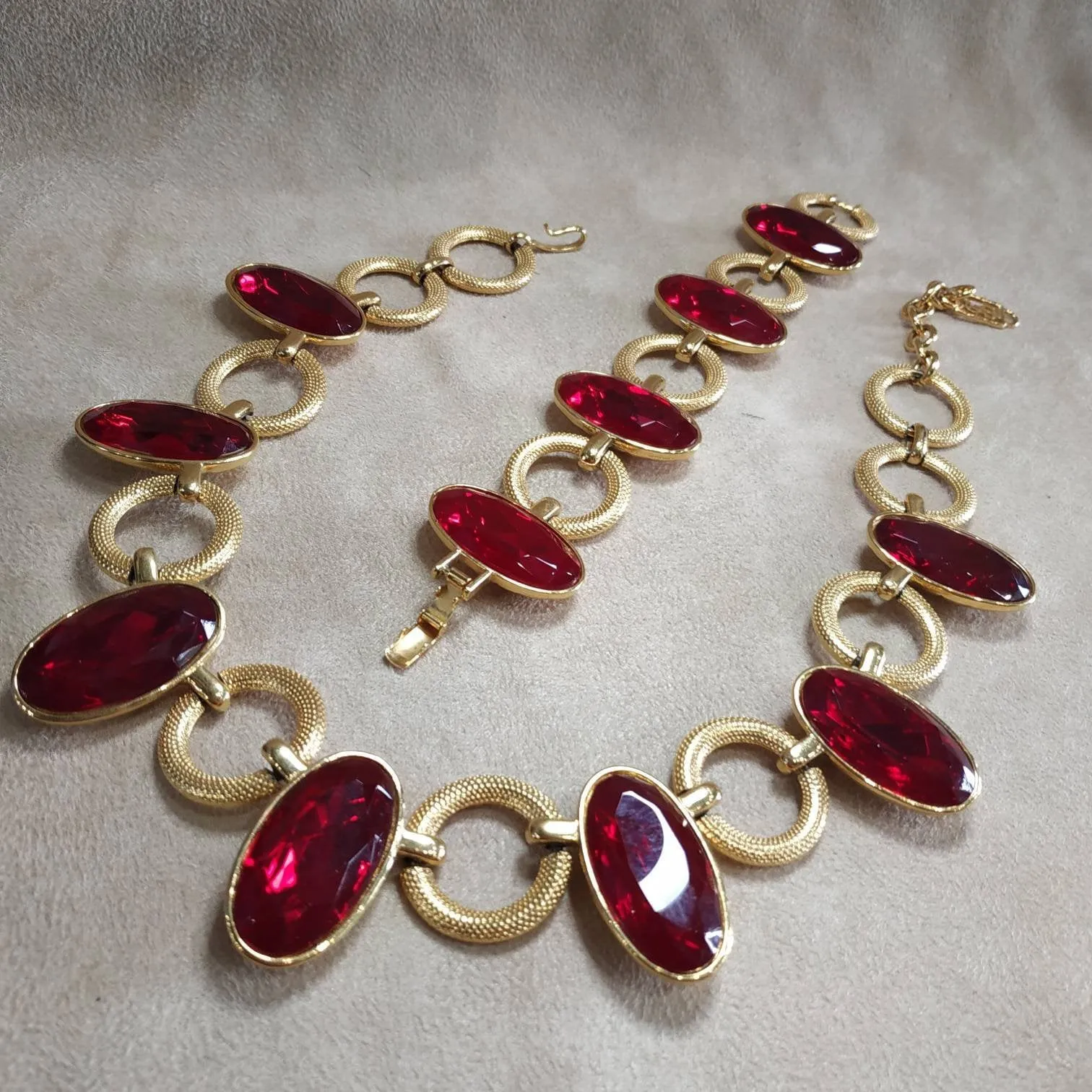 YSL vintage Gold Red Glass Yves Saint Laurent link Bracelet