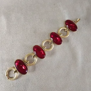 YSL vintage Gold Red Glass Yves Saint Laurent link Bracelet