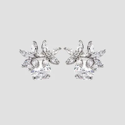 Zircon 925 Sterling Silver Flower Stud Earrings