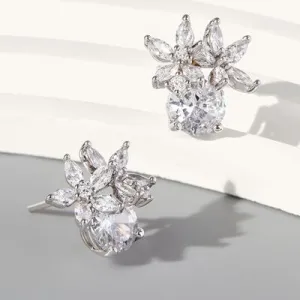 Zircon 925 Sterling Silver Flower Stud Earrings