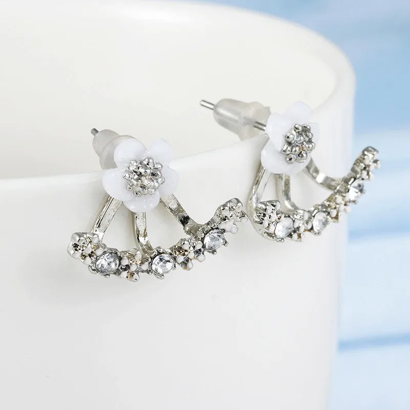 Zircon daisy flower back hanging earrings