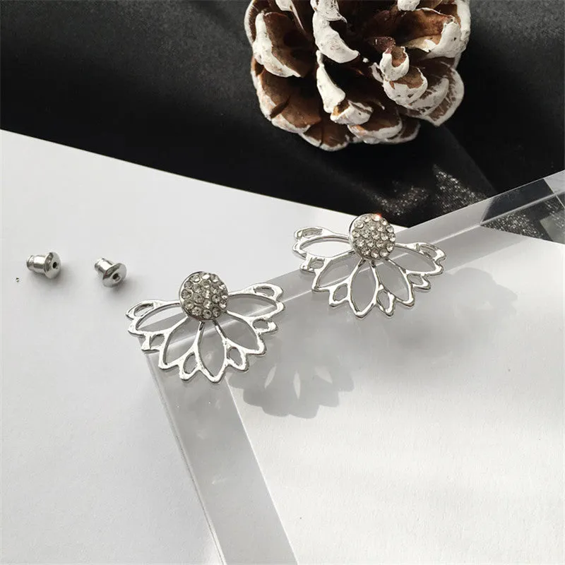 Zircon daisy flower back hanging earrings