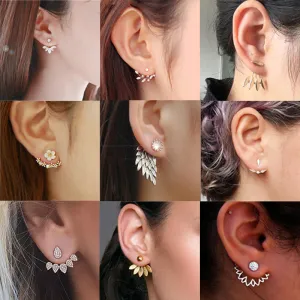 Zircon daisy flower back hanging earrings