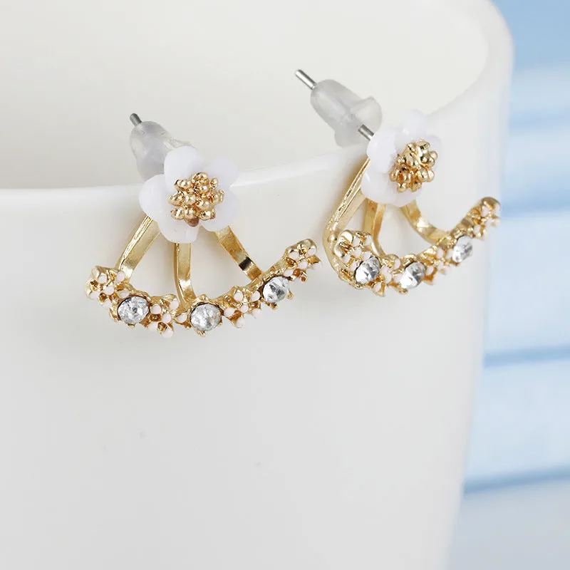 Zircon daisy flower back hanging earrings