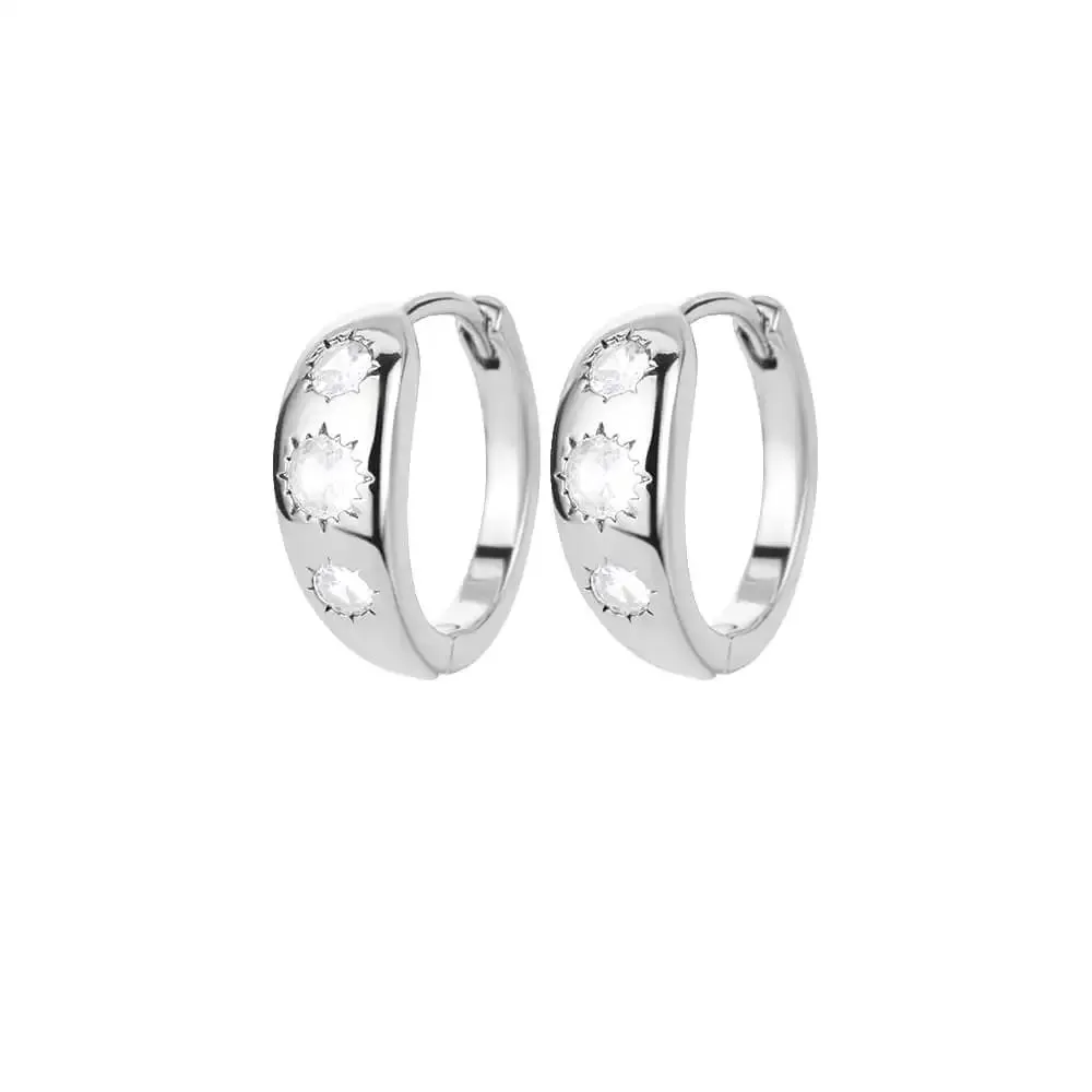 Zircon Round Hoop Earrings for Women Stainless Steel Round Circle Heart Evil Blue Earring Female Fashion Party Jewelry Gift BFF